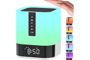 APUZOM Bluetooth Lautsprecher mit Licht, Xmas Geschenke, Wecker mit Licht, White Noise Machine, Kinder Lichtwecker, Nachttischlampe Touch Dimmbar mit 48 Farbwechsel, Geschenke für Mädchen Junge
