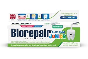 Biorepair, Pasta do zębów Junior 6-12 lat, 75 ml | Bezfluorowa pasta do zębów dla dzieci, z witaminą E, przeciwutleniaczem, dla zdrowych dziąseł, orzeźwiający smak mięty