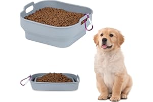 APITOS Travel Bowl collapsible 2 Pack dog bowl Large Collapsible Dog Bowls Portable Foldable Expandable Travel Bowl with 2 Carabiner Clip,Premium Quality,Food Grade Silicone,for Hiking,Light gray(1500ml)