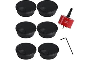 QIXINGYL Lot de 6 cache-trous ronds en plastique HSS, pour cordon de bureau, câbles d'ordinateur, 60 mm, forets pour scie-cloche de 60 mm, noir