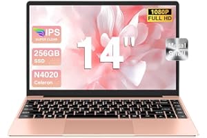 bvate 2025 Ordinateur Portable 14 Pouces 256 Go Metal Shell Win 11 N4020 Support Expansion 1 to SSD 1080P 2.4G+5G WiFi Mini HDMI & Souris sans Fil et Un Film de Clavier AZERTY pour Clavier -Gold
