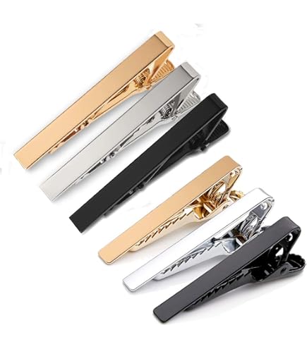 Lot De 5 Pinces à Cravate Métal - Noir, Argent, Or, Bleu, Rouge - Accessoire Homme Pour Mariage, Bureau