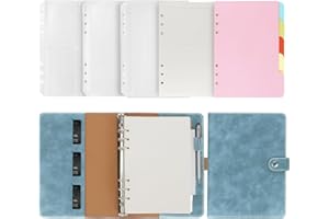 Classycoo Agenda budgétaire A5, classeur A5, 6 trous, reliure en cuir synthétique avec 80 feuilles vierges, 3 poches de reliure, classeur à anneaux A5, cyan