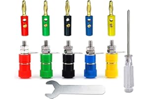 Aiqeer 20 Pares 4 mm Banana Conector Set, 20 Piezas Chapado Oro Banana Enchufe y 20 Piezas Binding Post Terminal Kit, para Altavoz, Audio/Video Receptor (Rojo, Amarillo, Azul, Verde, Negro)