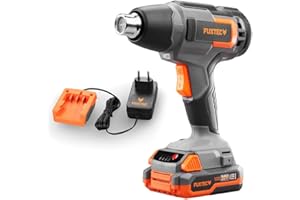 Pistola ad aria calda, termica 20V, fino a 550°C, FUXTEC E1HLP20, con batteria 2Ah e caricatore 1A- scioglimento, sverniciatura, saldatura, piegatura - riduzione aria riflettore e ugello deflettore