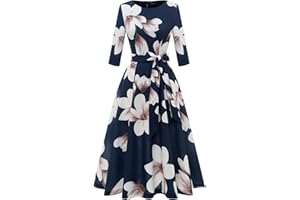 DRESSTELLS Abito da Donna Casual da tè Abito da Ballo Altalena Abito da Cocktail Vintage con Maniche a 3/4