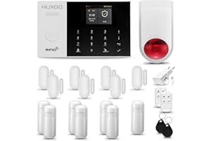 HUXGO® HXA005 Alarme Maison avec Sirène sans Fil, WiFi + GSM | Kit d'alarme Maison Domestique avec 7X détecteurs de Mouvement, 7X capteurs de Portes et fenêtres | TUYA App Intelligent