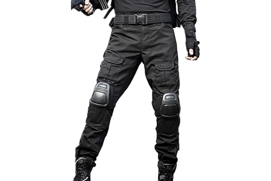 Men's Tactical Combat Trousers with Knee Pads, Ripstop Multi-Pocket Airsoft Paintball Pants for Outdoor Hiking Hunting, Durable Cargo Work Trousers
