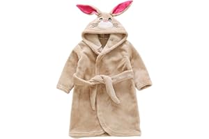 Miyanuby Peignoir de Bain pour Enfant Bébé Garçon/Fille à Capuche, Hiver Mignon Animal Doux Chaud Polaire Robe de Chambre/Pyjamas 1-7 Ans