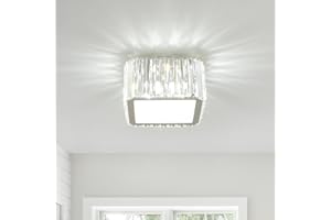 WILON Ceiling Light 4 Lights, Modern Light Shade Crystal Light Fitting, Semi Flush Square Chandelier Lampshade, G9 Lighting Fixture for Living Room Bedroom Hallway Dining Room Chrome 22cm
