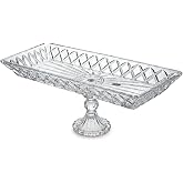 Deconox Kafes Model El Yapımı Ayaklı Cam Sunumluk - Dikd&ouml;rtgen Şeffaf Dekoratif Servis ve Meyve Tabağı (39x15 cm)