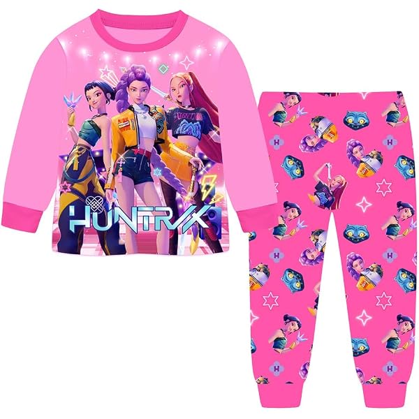 Set Pigiama Bambini/Bambine Huntrix - Tema Kpop Anime, 2 Pezzi (Top E Pantaloni), Per Casa, Loungewear O Cosplay