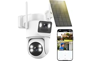 Abiso 8MP Camera Surveillance WiFi Exterieure sans Fil Batterie-Panneau Solaire,360° PTZ Camera Exterieur/Interieur,2.4G/5GHz Double Objectif, Vision Nocturne Couleur,Audio Bidirectionnel