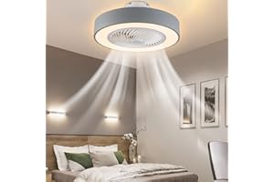 BURUIYOTEN Ventilador silencioso de techo M/iluminación luz LED con control remoto, lámpara para sala de estar moderna regulable