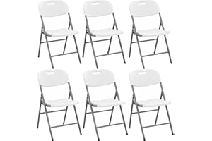 GOVITA - Set da 6 Sedie Sedia Pieghevole Di Plastica Salvaspazio,Capacità 157,5 Kg,Plastica Pieghevoli,struttura In Metallo,Pieghevole Robusta, Portatile (Bianco, 6)