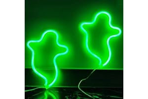 HFHUNGKEONG 2Pack Ghost Halloween LED Neon Signs Horror Decorative Nightlamp Battery Powered Cordless Gothic Lights Halloween Indoor Scary Decorations for Bedroom Dorm Wall Window Christmas Party（Green）