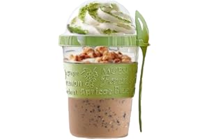 4All Reusable Yogurt Pots 600ml With Spoon Reusable Cereal Storage Containers With Lid Airtight Overnight Oats Jar BPA Free Breakfast Cup Cereal On The Go Dishwasher Safe (Green)