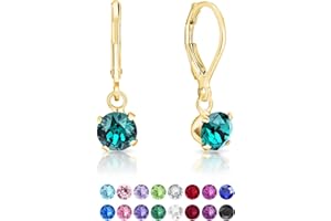 DTPsilver® Boucles d'Oreilles Dormeuses en Argent Fin 925 Plaqué Or Jaune et Cristaux de Swarovski® Elements Ronds - Diamètre: 6 mm