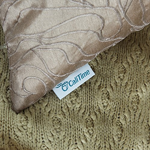calitime Kissen Shell Kissenbezug Kunstseide Rosen Blumenmuster bestickt verschiedenen Farben 45 x 45 cm, Polyester-Mischgewebe, taupe, 45,7 x 45,7 cm - 6
