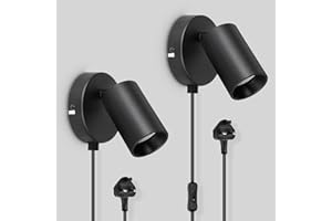 TaFiCo 2 Pack Black Vintage Wall Light - Plug in Cord 350° Adjustable - 7W Indoor Plug in Light for Bedroom, Living Room, Kitchen, Desk