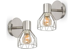 Kimjo Wall Lights E14 Adjustable, Wall Spotlights Wire Cage, Ceiling Spotlights, Kitchen Spot Light Metal, Ceiling Lights Spotlights for Living Room Bedroom Hallway 2 Packs