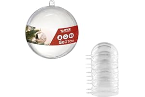 MCE-COMMERCE Bolas de acrílico A66705, diámetro de 7 cm, Transparente, con Ojal para Colgar, 2 Piezas, 5 Unidades, plexiglás, Bolas de Navidad, Bola de plástico Transparente, plástico