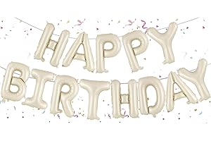 WOIRROIP Beige Happy Birthday Ballons Banner, 16 Zoll Mylar Folie Buchstaben Geburtstag Zeichen Banner für Mädchen Jungen Kinder & Erwachsene Geburtstag Dekorationen und Halloween Party Zubehör