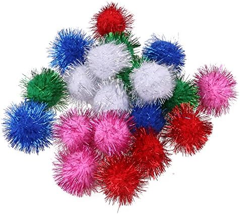 Macrorun 21 pcs Glitzy Tinsel Sprayed Pompoms Balls Cat Toys Squirrel Hamster Parrot