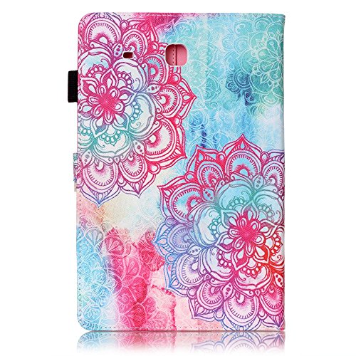 Für Samsung Galaxy Tab E 9.6 Zoll SM-T560 Leder Tasche Hülle,Für Samsung Galaxy Tab E 9.6 Zoll SM-T560 Leichter Wallet Kickstand Hülle,Herzzer Mode Hübsch [Feurige Blumen Gedruckt] Shockproof Kratzfest PU leder Mappen Geldbeutel Folio Abdeckung mit Karte Bargeld Schlitz Weiche TPU Innere Kasten Hülle Case für Samsung Galaxy Tab E 9.6 Zoll SM-T560 + 1 x Frei Rosa Handy Halterung Ständer + 1 x Frei Rosa Stift Stylus - 3