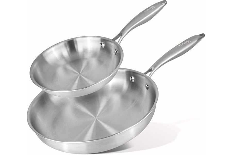 nuovva Stainless Steel Frying Pan Set – 2pcs Induction Hob Pan Set – Naturally Non-Stick Tri-Ply Stainless Steel – 20cm & 28cm Cooking Pans
