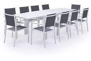 Happy Garden Conjunto de jardín Extensible Venezia 10 plazas en textileno Gris Aluminio Blanco