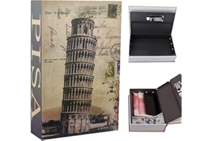 KBIBCK Buchtresor mit Zahlenschloss, Buchtresor mit Schlüssel, Buchsafe Tresor, Buch Safe für Büro Hause, Ablagebuch Safe Aufbewahrungsbox für Geld, Schmuck, Dokumente, Wertsachen (Schiefer Turm)