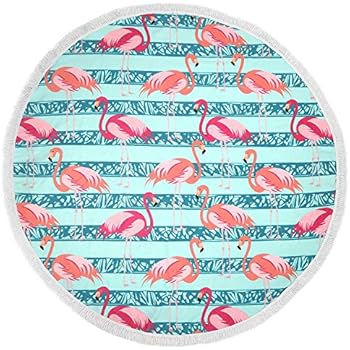 Leana Collection Serviette De Plage Ronde Tapisserie Avec Frange Mandala épaisse Coton Ultra épais Tapis Mat Yoga Hippie Beach Ete Cadeau Flamant