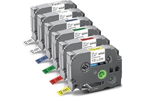 UniPlus 6 x kompatybilna z Tze 12 mm 0,47 taśma do etykiet jako zamiennik do Brother TZe-231, TZe-131, TZe-431, TZe-531, TZe-631, TZe-731, do Brother P-Touch PT-H105, PT-H107, PT-H107B, PT-P300BT