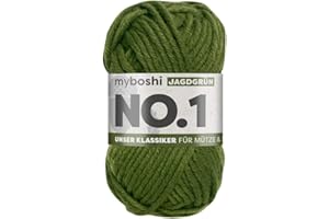 myboshi No.1 Wolle zum Häkeln und Stricken, Schnellstrickgarn, langlebige Mützenwolle, Strickwolle, Häkelwolle, mulesing-frei, 50g, Ll 55m Grün (Jagdgrün), 1 Knäuel