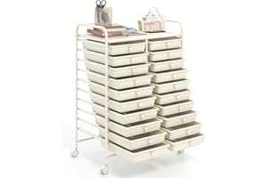 GIANTEX Chariot à roulettes avec 20 tiroirs empilables - Chariot de salle de bain avec roulettes verrouillables - Chariot de rangement pour cuisine, salle de bain, bureau - 64 x 39 x 88 cm - Blanc