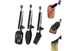 ZYLUNIY Pinzas Cocina 3 Piezas 27cm Pinzas de Cocina Silicona de Acero Inoxidable Sin BPA Pinzas Ensalada Acero Inoxidable Resistente Calor, Pinzas Freidora de Aire para Pasta Buffet Ensalada Barbacoa