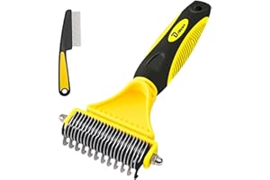 Brillirare Dematting Brush Tool + Stainless-Steel Comb, Pet Grooming Tool, 2 Sided Undercoat Blade Rake for Cat Dog, Deshedding Comb for Easy Mats & Tangles Removing, No Nasty Shedding & Flying Hair
