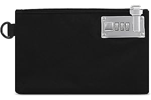 ORIA Bolsa de Documentos con Cerradura, 21 x 13,5 x 2 cm Bolsa de Dinero Impermeable Segura, Bolsa de Banco con Cremallera, Bolsa de Almacenamiento para Pasaporte, Billetera - Negro