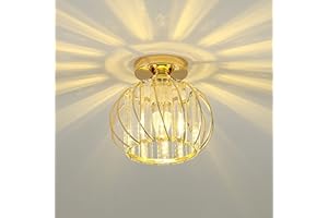 ‎MENGJAY Moderne Kristall Deckenleuchte - LED Kristall Kronleuchter Metall Käfige Lampenschirm E27 Lampenfassung Mini Runde Pendelleuchte Deckenlampe für Küche Wohnzimmer Schlafzimmer (A)