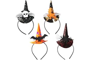 FEELAVA Fasce per Halloween,4 pezzi Cappello da strega Cerchietti per capelli Costume Dress Up Accessori per capelli Spider Skull Bat Fascia da strega per ragazze Festa di Halloween,Copricapo decorazione