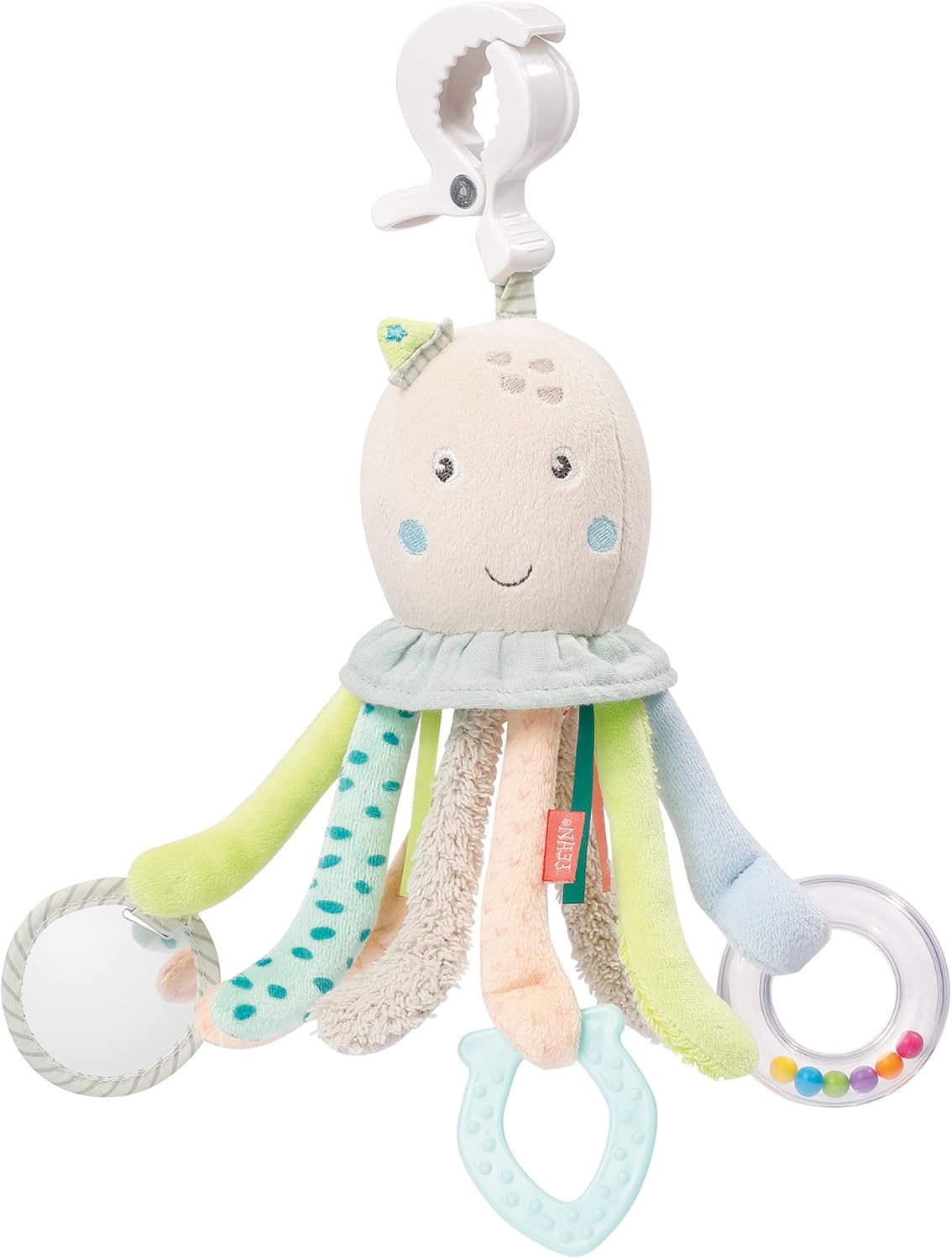 Fehn pulpo de actividades - juguete para desarrollar la motricidad para cochecitos, cunas y sillas de bebé - para morder, agarrar y hacer ruido - Para bebés y niños pequeños a partir de 0 meses