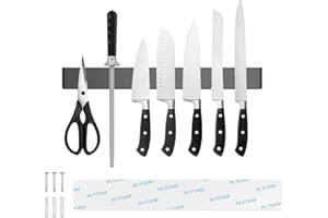 Tysonir 16 Inch Stainless Steel Magnetic Knife Storage Strip,Knife Bar Block Magnet, Strong and Secure Magnetic Knife Rack for Metal Kitchen Utensils, Wall or Fridge Holder Tool Holder,Black