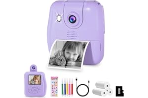 GKTZ Appareil Photo Enfant Instantanée - 2,4" Appareil Photo Numérique-1080P Caméra instantanée avec Papier d'impression et Carte TF de 32 Go,Cadeau pour Filles Garçons de 3-12 Ans