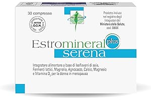 Estromineral Serena Plus, Integratore Menopausa, 30 Compresse con Isoflavoni di Soia, Fermenti Lattici, Magnolia, Agnocasto, Calcio, Magnesio e Vitamina D3, Senza Glutine e Senza Lattosio