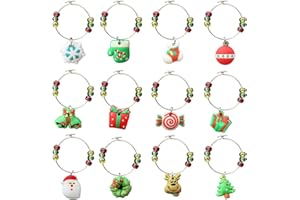 CNYMANY 12 pcs Verre à vin Breloques, Thème de Noël Gobelet Boisson Marqueurs Étiquettes pour Noël Vin Cocktail Dégustation Champagne Party Favors Fournitures Cadeaux