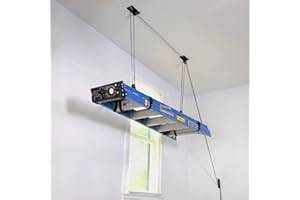StoreYourBoard Garage Ceiling Ladder Storage Pulley, Indoor Overhead Hoist System, Heavy Duty Holds 150 Pounds