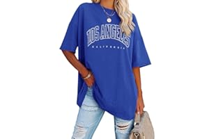 Ebifin T-shirt surdimensionné pour femme - Vintage - Manches courtes - Col rond - Los Angeles - Hauts décontractés et décontractés - Basique - T-shirt d'été