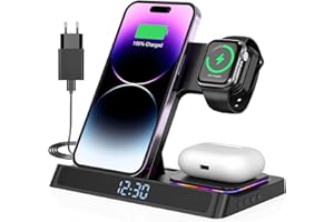 BOGSETH 4 in 1 ladestation für iPhone und Watch Kabelloses Ladegerät 15W Faltbarer Induktive Wireless Charger für iPhone 16 15 14 13 12 11 Pro SE X XS XR & Watch 9 8 7 6 SE 5 4 3 2 Air Pods Pro