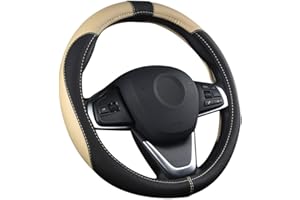 OFZVEO Cubierta del Volante Fundas para Volante de Cuero Universal 37-38cm / 15" Antideslizante Transpirable Durable (Beige)